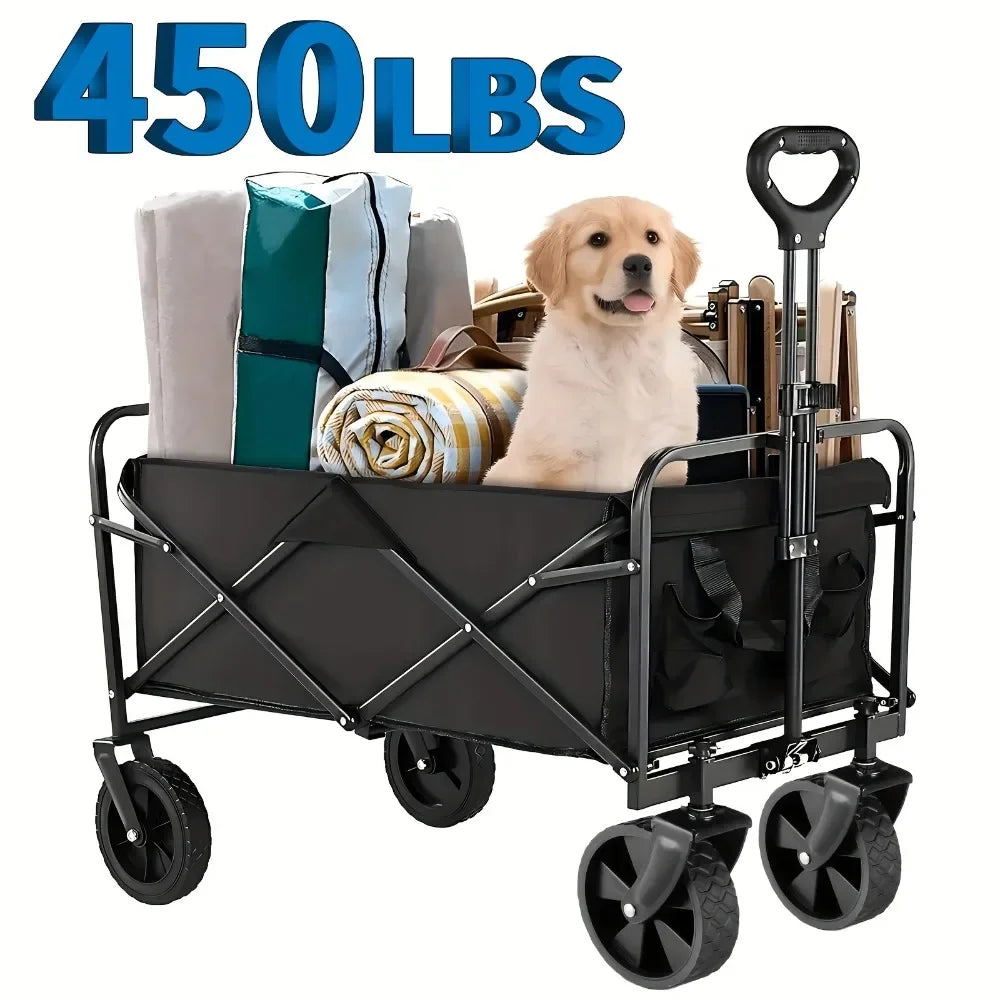 Foldable Heavy Duty Wagon Cart – Portable Utility Cart for Groceries, Sports, Gardening & Shopping, Includes Foldable Cat Storage