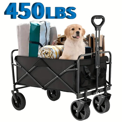 Foldable Heavy Duty Wagon Cart – Portable Utility Cart for Groceries, Sports, Gardening & Shopping, Includes Foldable Cat Storage