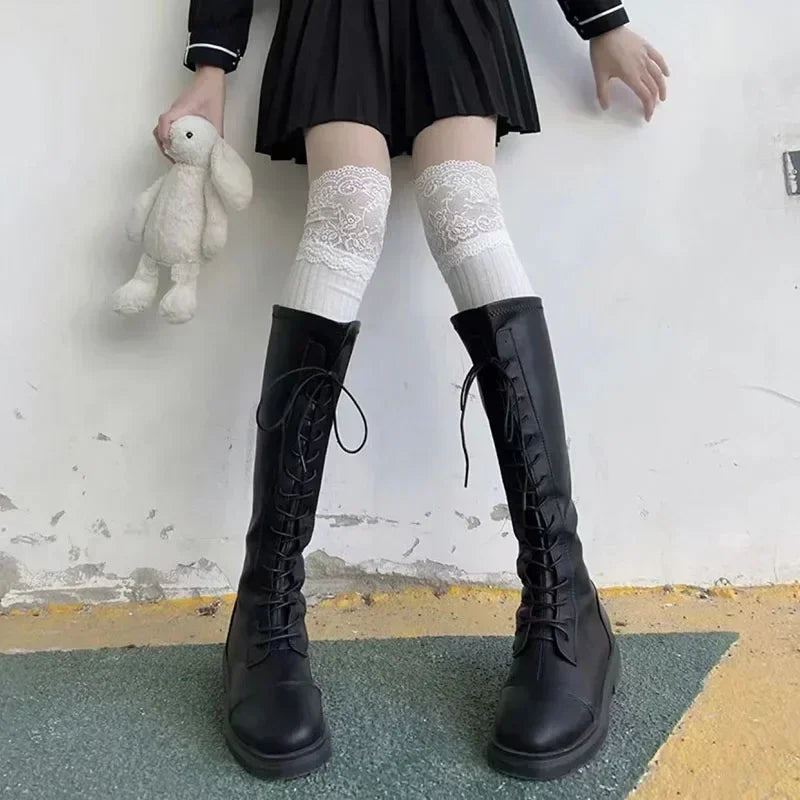 Thigh High Lace Lolita Socks for Women - Warm Autumn Winter Long Leg Stockings