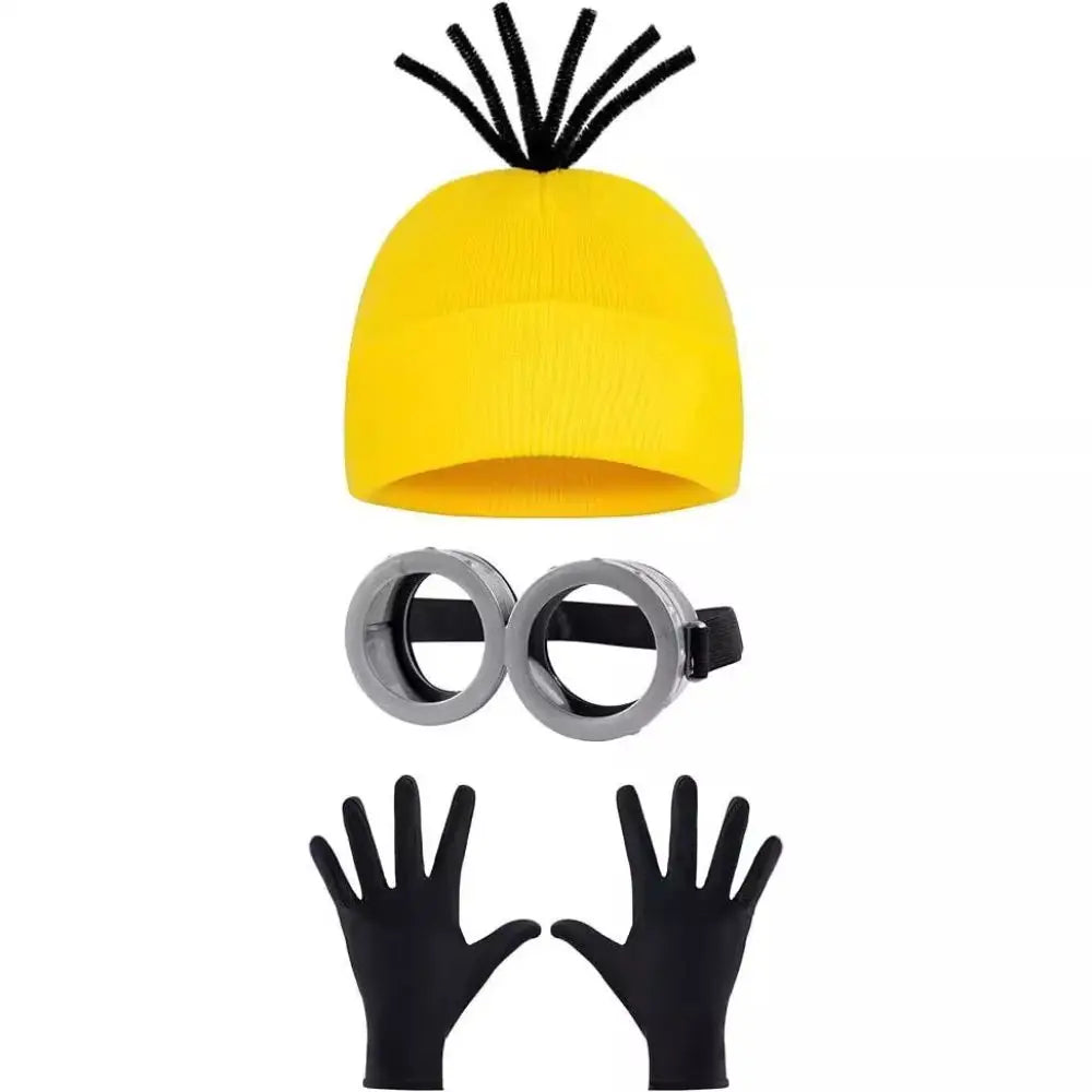 MINISO Adult Cosplay Costume – Yellow Beanie, Straps, Goggles, Skirt & Gloves, Halloween Carnival Disguise Accessories