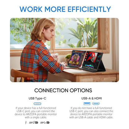 Arzopa 15.6" FHD Portable Monitor – 1080P IPS Second Screen for PC, Laptop, Mac, Xbox, PS4 & Switch
