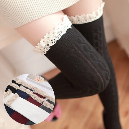 Turn Heads with Style: Sexy Lace-Up Knee Socks for Women - Over Knee Thigh-High Stockings, Fashionable Blend Tights in Black and White, Warm and Stylish