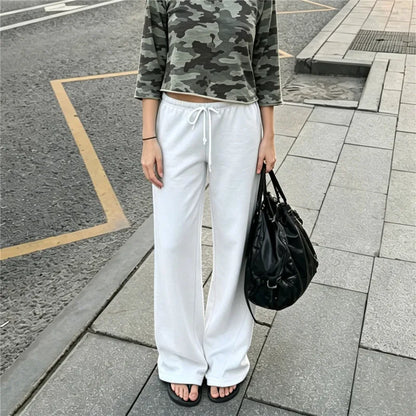 Y2K Low-Rise Flare Sweatpants - Women's Drawstring Wide-Leg Bootcut Casual Streetwear Trousers