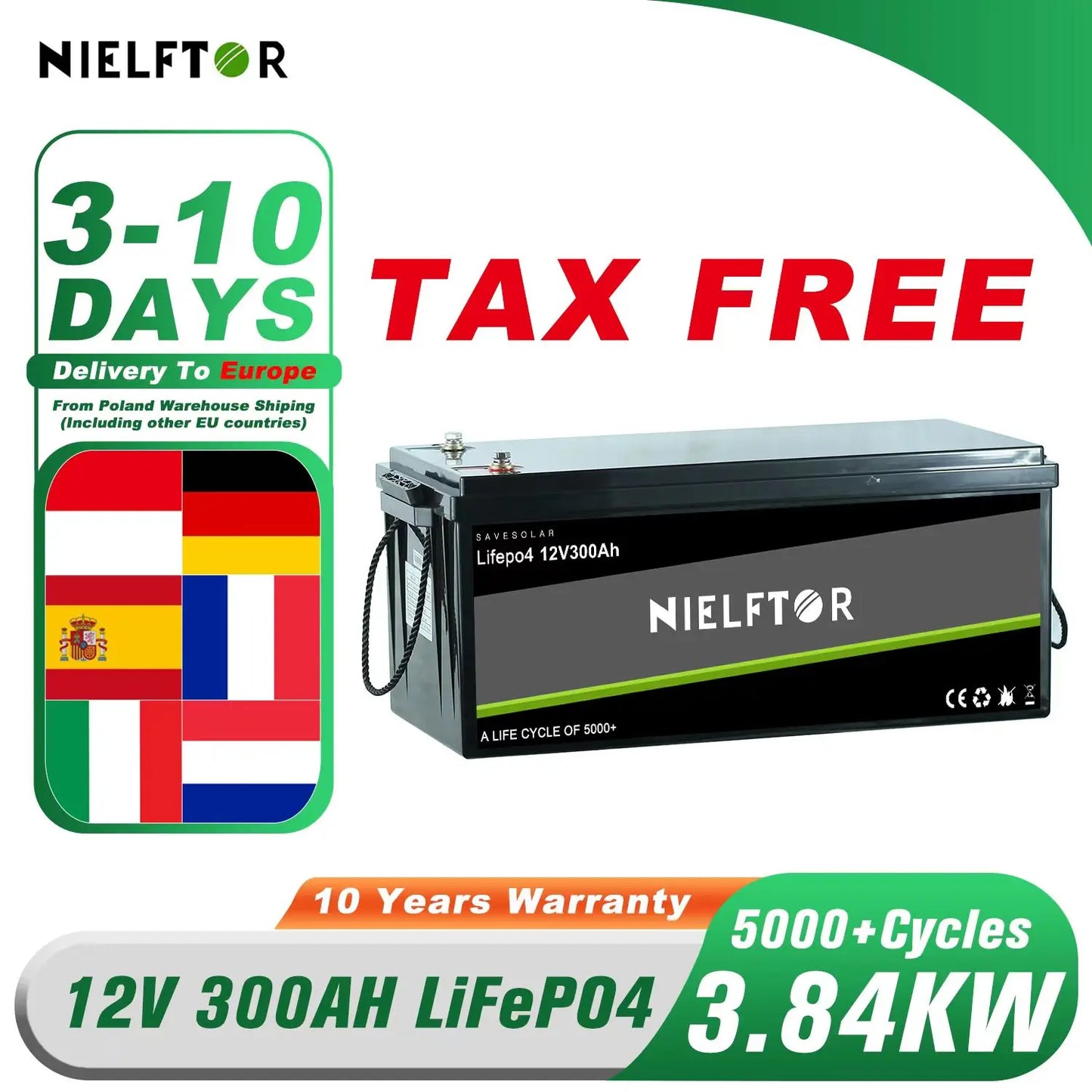 12V 24V 48V LiFePO4 Lithium Iron Phosphate Battery – 100Ah, 200Ah, 300Ah with Built-in BMS for Solar & Boats