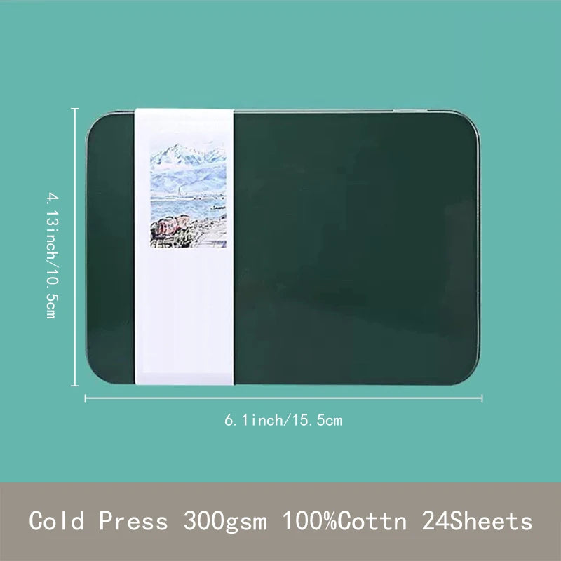 Potentate A6 Watercolor Postcard Book – 300gsm Rough Cotton Paper in Tin Box for Travel Sketching & Art