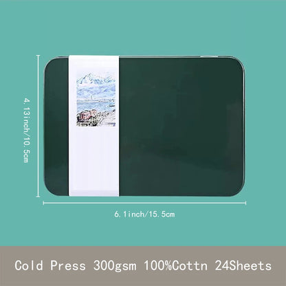 Potentate A6 Watercolor Postcard Book – 300gsm Rough Cotton Paper in Tin Box for Travel Sketching & Art