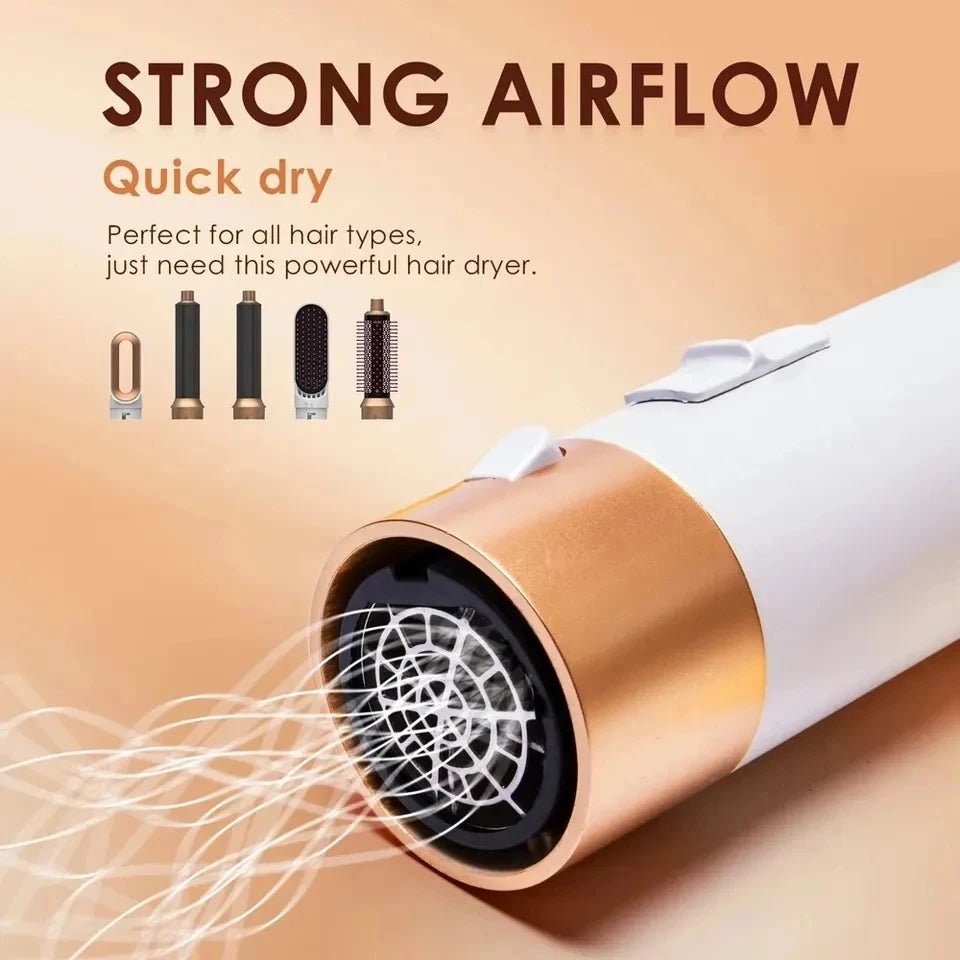 5 in 1 Low Noise Hair Styler – Professional Curling, Straightening & Drying Hot Air Brushes | 1000W
