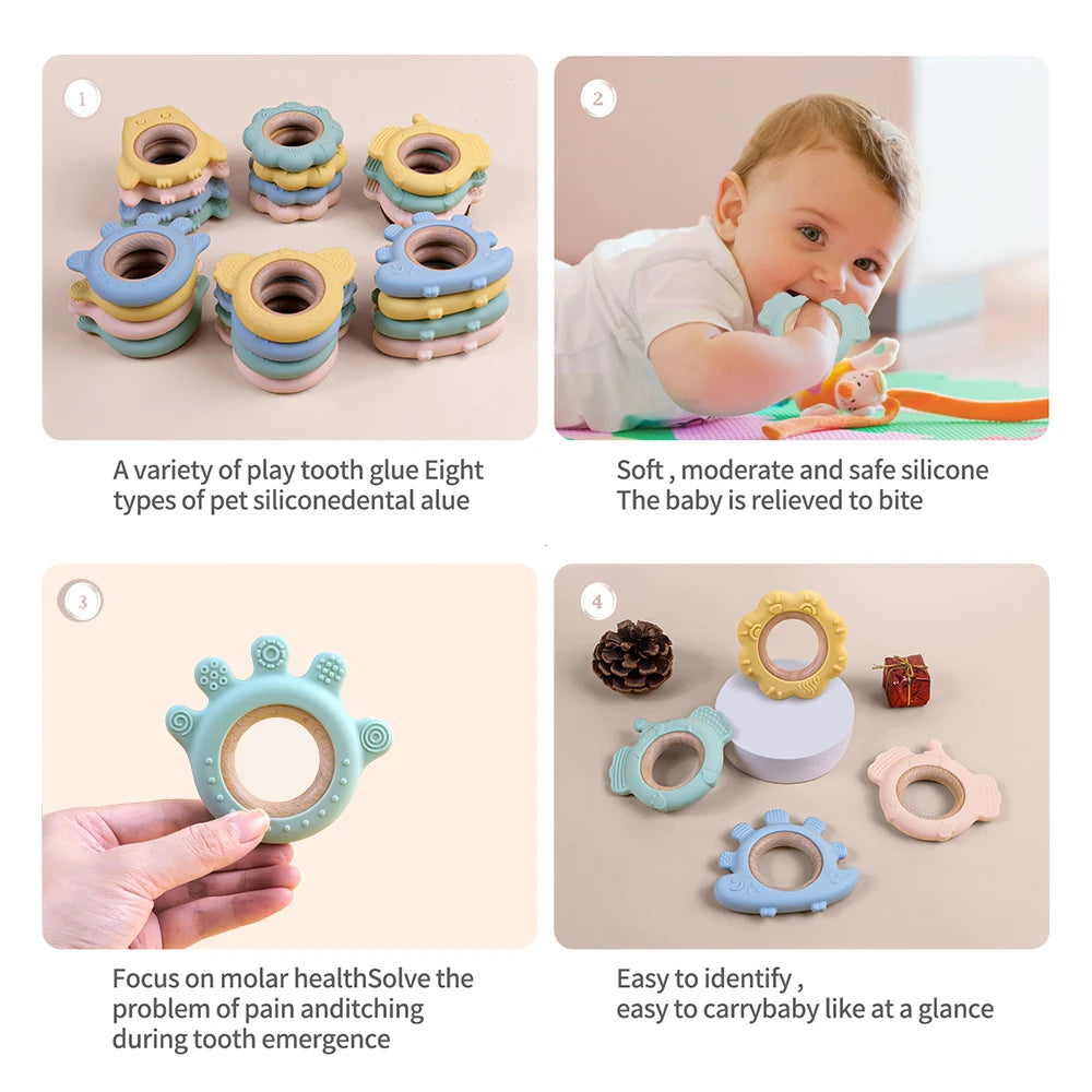 TYRY.HU Silicone Baby Teether - Cartoon Frog & Deer Teething Necklace Pendant for Infant Gum Relief Gift