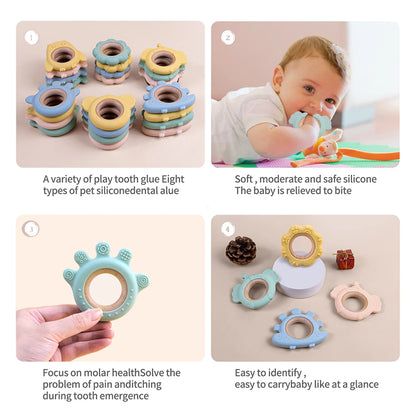 TYRY.HU Silicone Baby Teether - Cartoon Frog & Deer Teething Necklace Pendant for Infant Gum Relief Gift