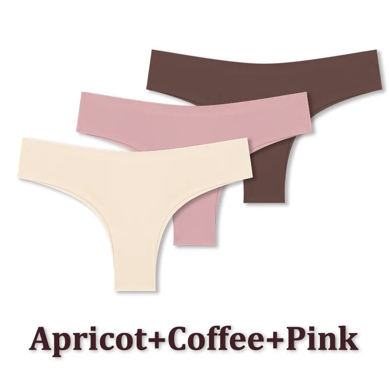 3PCS Seamless Maillard Ultra-Thin Brazilian Panties for Women – Ice Silk Low Waist G-String, Sexy Solid Underwear