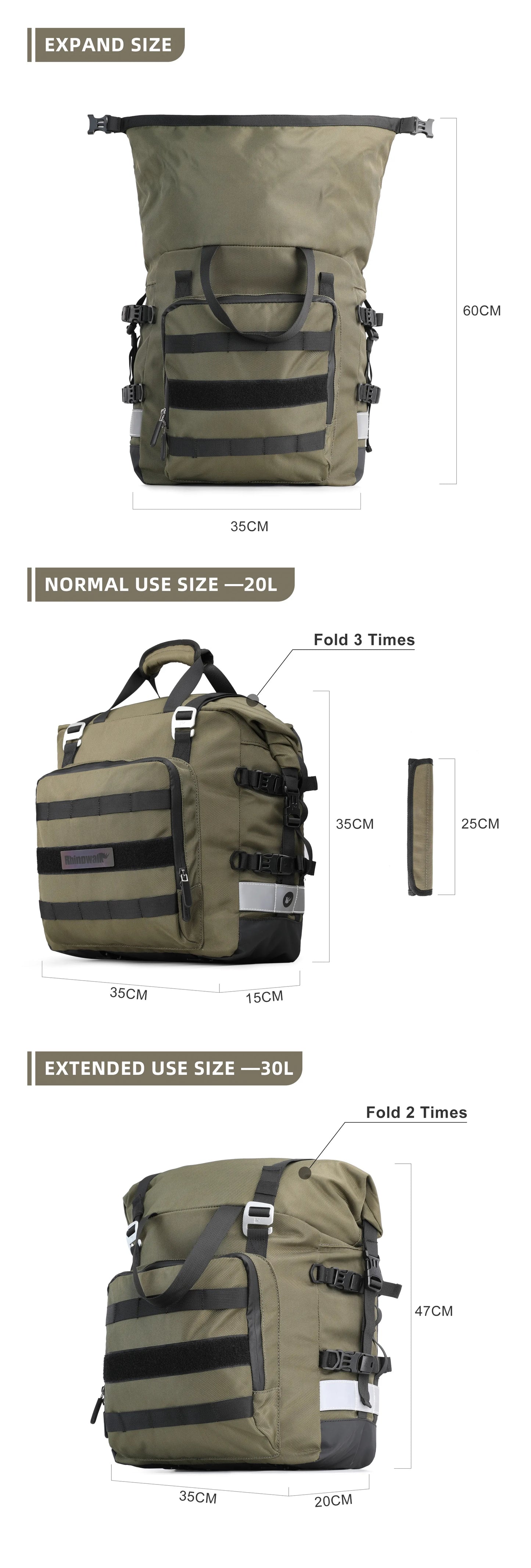 Rhinowalk Motorcycle Saddlebag 20L-30L – Universal Side Bag with Removable 100% Waterproof Inner Liner for Travel Motorbike Luggage