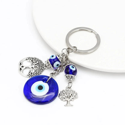 Lucky Eye Fatima Hand Keychain – Alloy Tree of Life Elephant Owl Blue Turkish Evil Eye Car Keyring Jewelry for Men & Women Gift