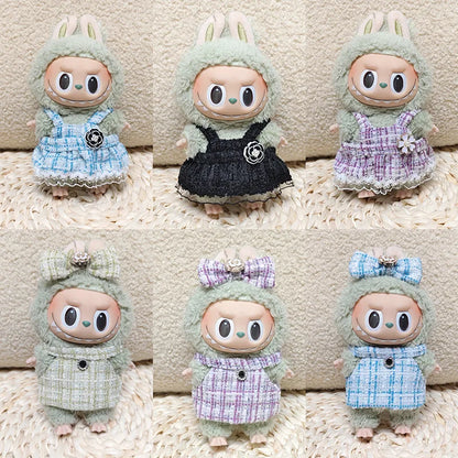 17cm Labubu II Mini Doll Clothes — Luxury Bow Headband Dress Outfit Set for Sitting, Party & Game Accessories