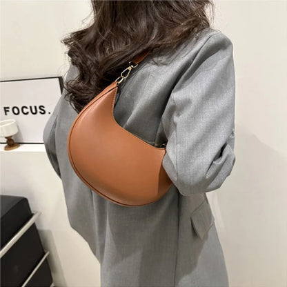 Women’s Moon-Shaped Shoulder Bag – Luxury High-End Baseball Style Elegant Crossbody Handbag Fashionable Lady Purse