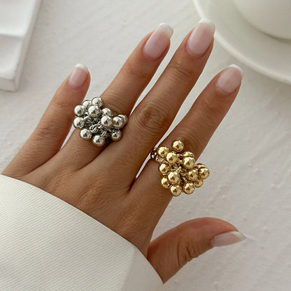 Salircon CCB Small Ball Open Ring – Punk Hip Hop Metal Finger Ring for Women & Men 2024 Jewelry Gift