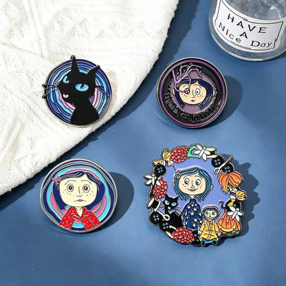 4-Piece Horror Movie Enamel Pin Set – Ghost and Cartoon Character Lapel Brooches for Backpacks, Cosplay, and Halloween Gifts