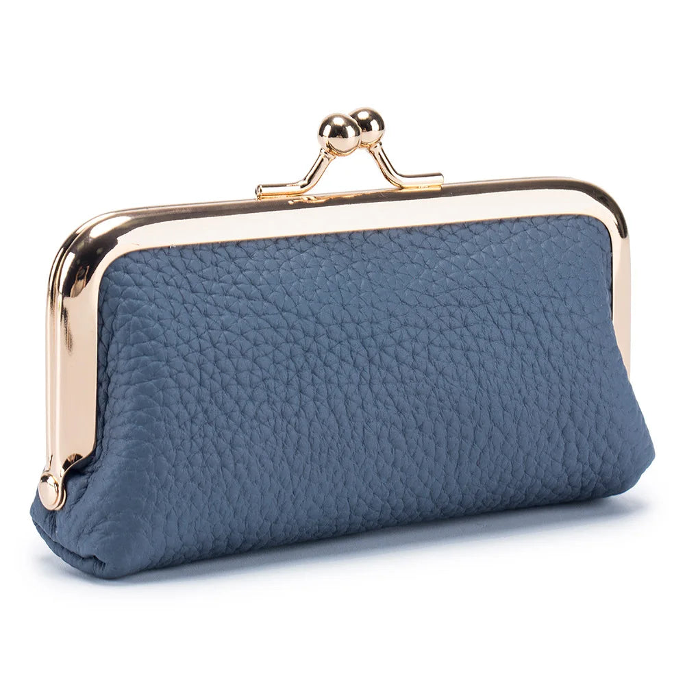 Genuine Leather Clip Wallet Bag – Cowhide Small Handbag for Coins, Car Keys, Lipstick & Earphone Storage, Women’s Pouch Case