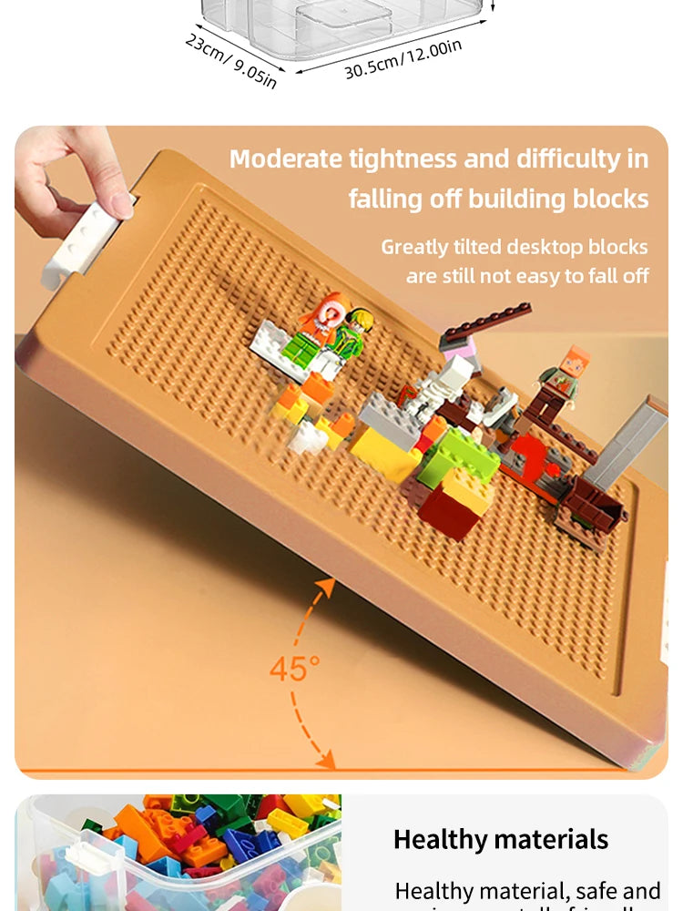 Brick-Shaped Building Blocks Storage Box for Kids – Stackable Plastic Toy Organizer Bin with Lid for Sundries & Toys