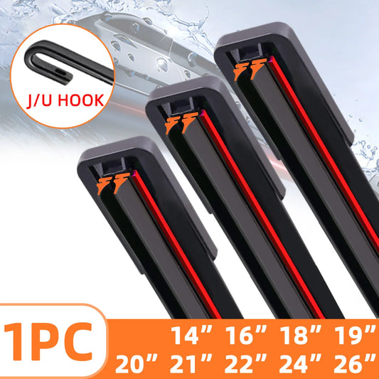 Universal J/U-Shaped Double Rubber Strip Wiper Blade - Front Windshield Glass Cleaner for Enhanced Wiping