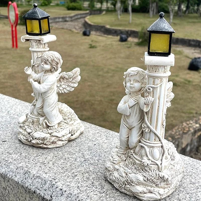 Solar Lamp Angel Sculpture – European Roman Column Resin Outdoor Garden & Courtyard Home Decoration
