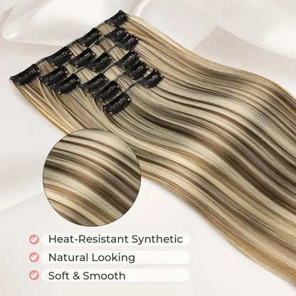 Clip-In Hair Extensions – Thick & Long Lace Weft Synthetic Hairpieces for Women