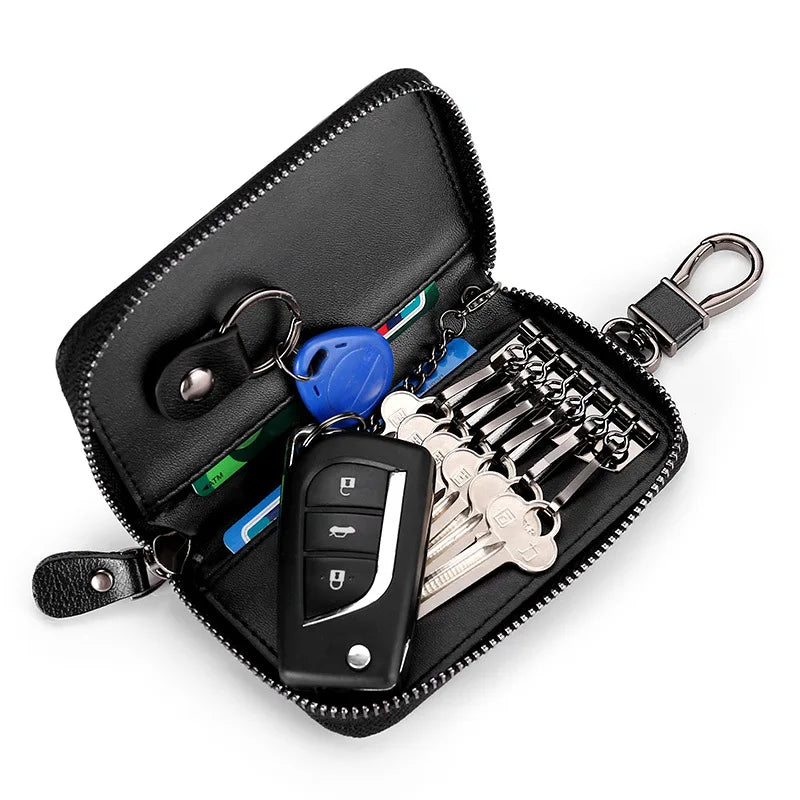 Leather Keychain Organizer for Men and Women - Key Holder Pouch and Car Key Wallet Case with Card Storage