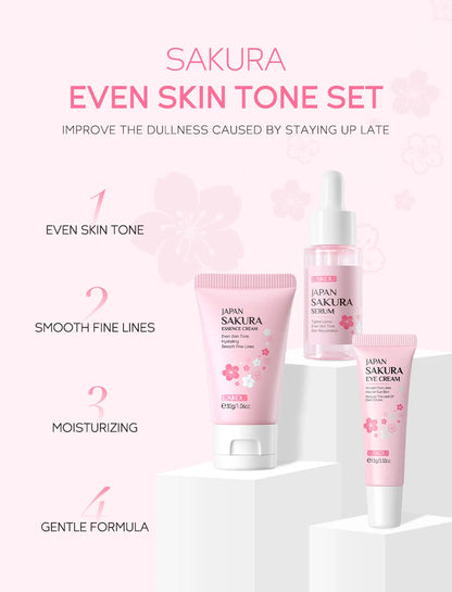 LAIKOU 3pcs Vitamin C & 24K Gold Sakura Skincare Set — Moisturizing Face Cream, Serum & Eye Cream, Anti-Wrinkle Face Care Kit
