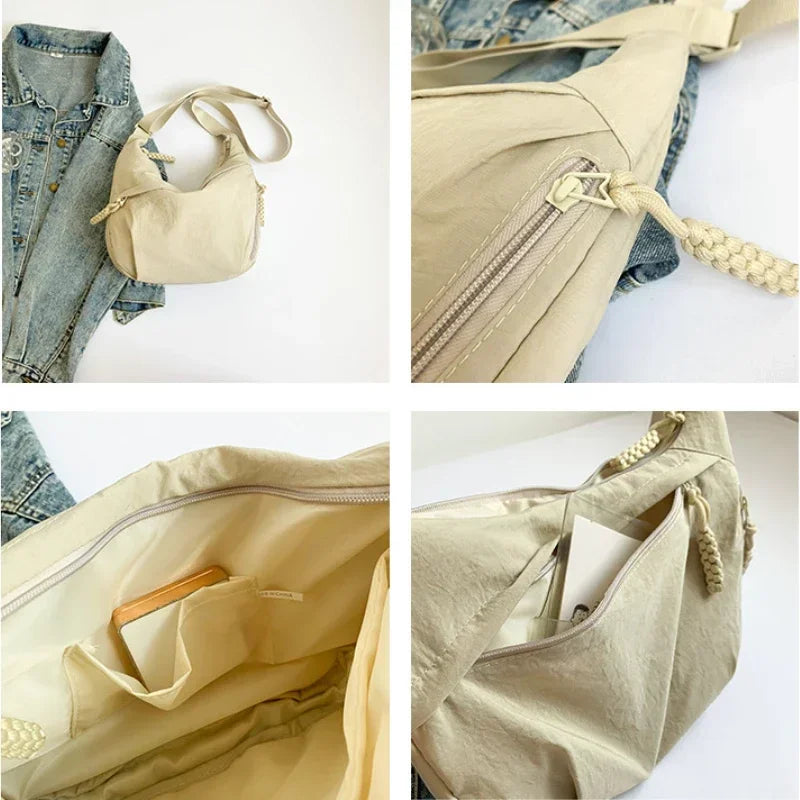 Trendy Women’s Soft Cloth Shoulder Bag | Solid Color Casual Crossbody & Hobo Bag for Students
