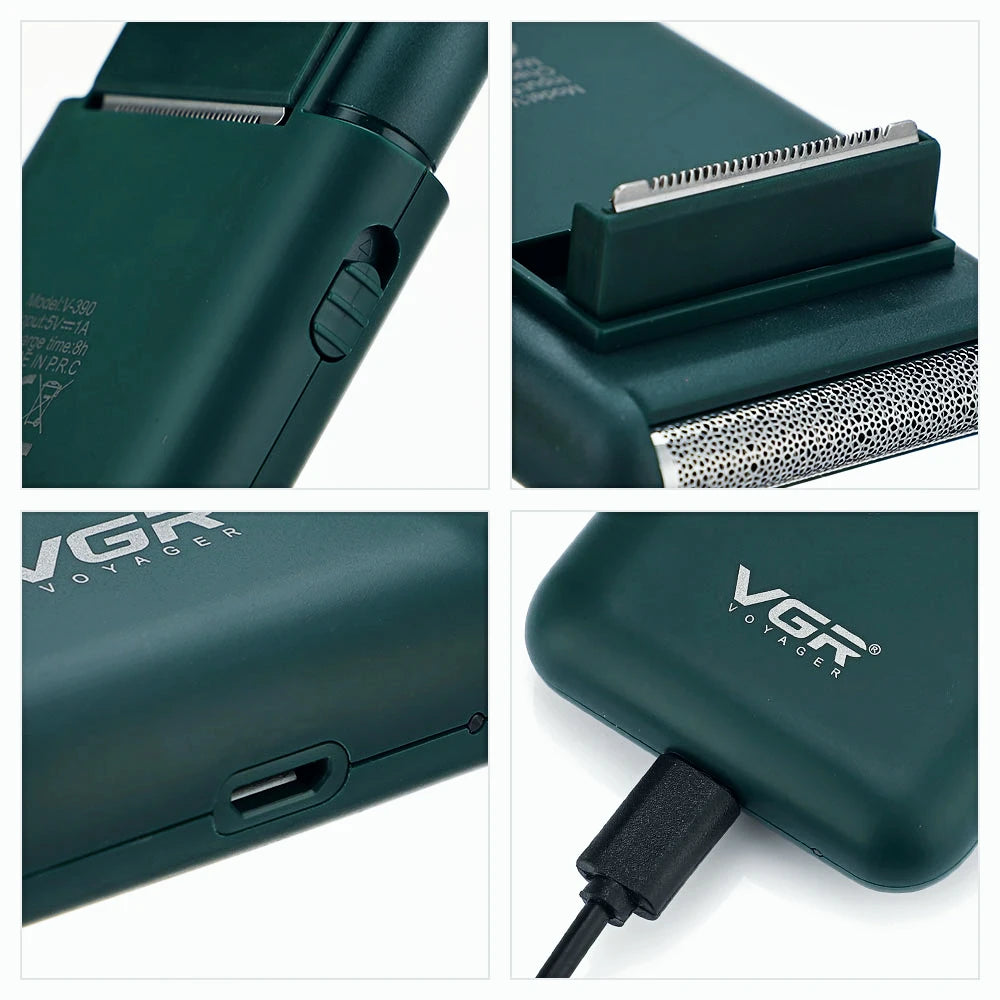 VGR V-390 Electric Shaver – Professional Beard Trimmer & Portable Mini Razor, USB Rechargeable 2-Blade Shaving for Men