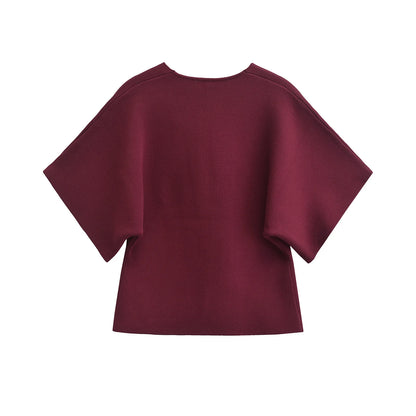 2024 Women’s Casual V-Neck Short Sleeve Knitted Top – Simple Plain Autumn Fashion