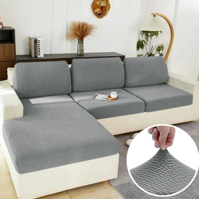Elastic Jacquard Sofa Cover – Solid Grey Washable Seat Cushion Slipcover Furniture Protector for Sectional Living Room Sofa