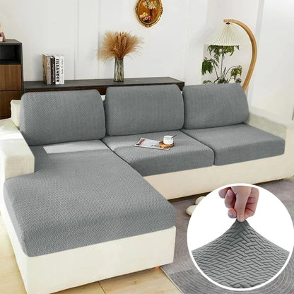 Elastic Jacquard Sofa Cover – Solid Grey Washable Seat Cushion Slipcover Furniture Protector for Sectional Living Room Sofa