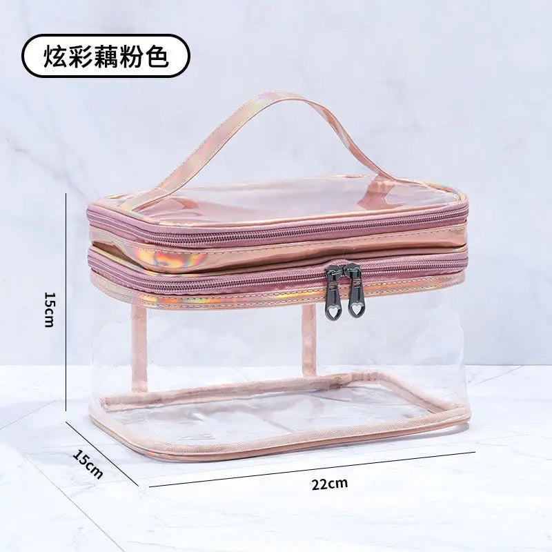 Korean Transparent Makeup Bag – Large Capacity Waterproof Toiletry Bag with Dry & Wet Separation, Portable Travel Cosmetic Storage