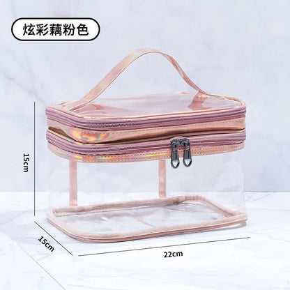 Korean Transparent Makeup Bag – Large Capacity Waterproof Toiletry Bag with Dry & Wet Separation, Portable Travel Cosmetic Storage