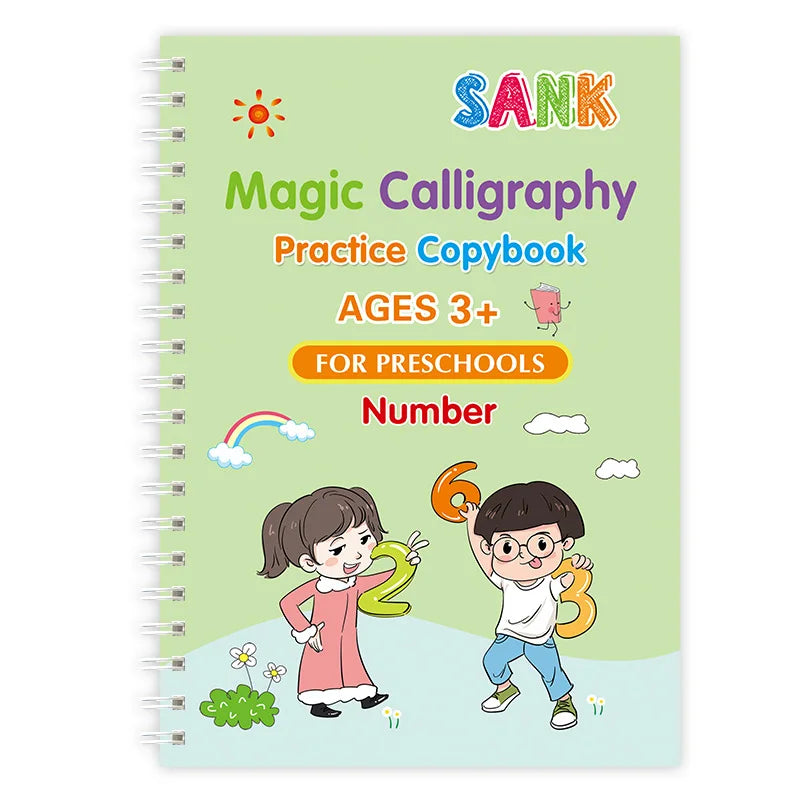 Sank Magic Practice Copybook Set – Reusable Writing Workbook with Pen, English Calligraphy for Preschool Kids Learning & Handwriting Practice