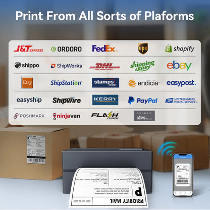 Portable 4x6 Thermal Label Printer - 203DPI Bluetooth USB No-Ink Shipping & Airway Bill Printer