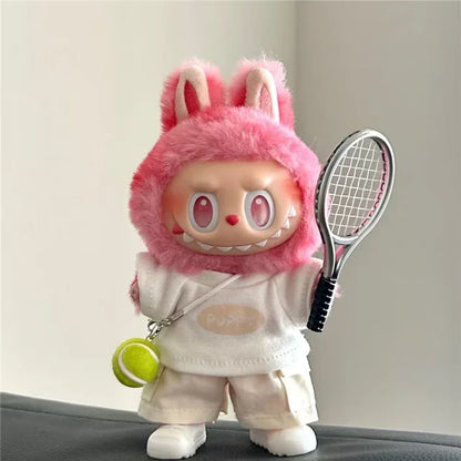 Labubu 15-17cm Doll Sports Outfit – LA Baseball & Trendy Tennis/Badminton Clothing, T-Shirt & Cargo Pants Set
