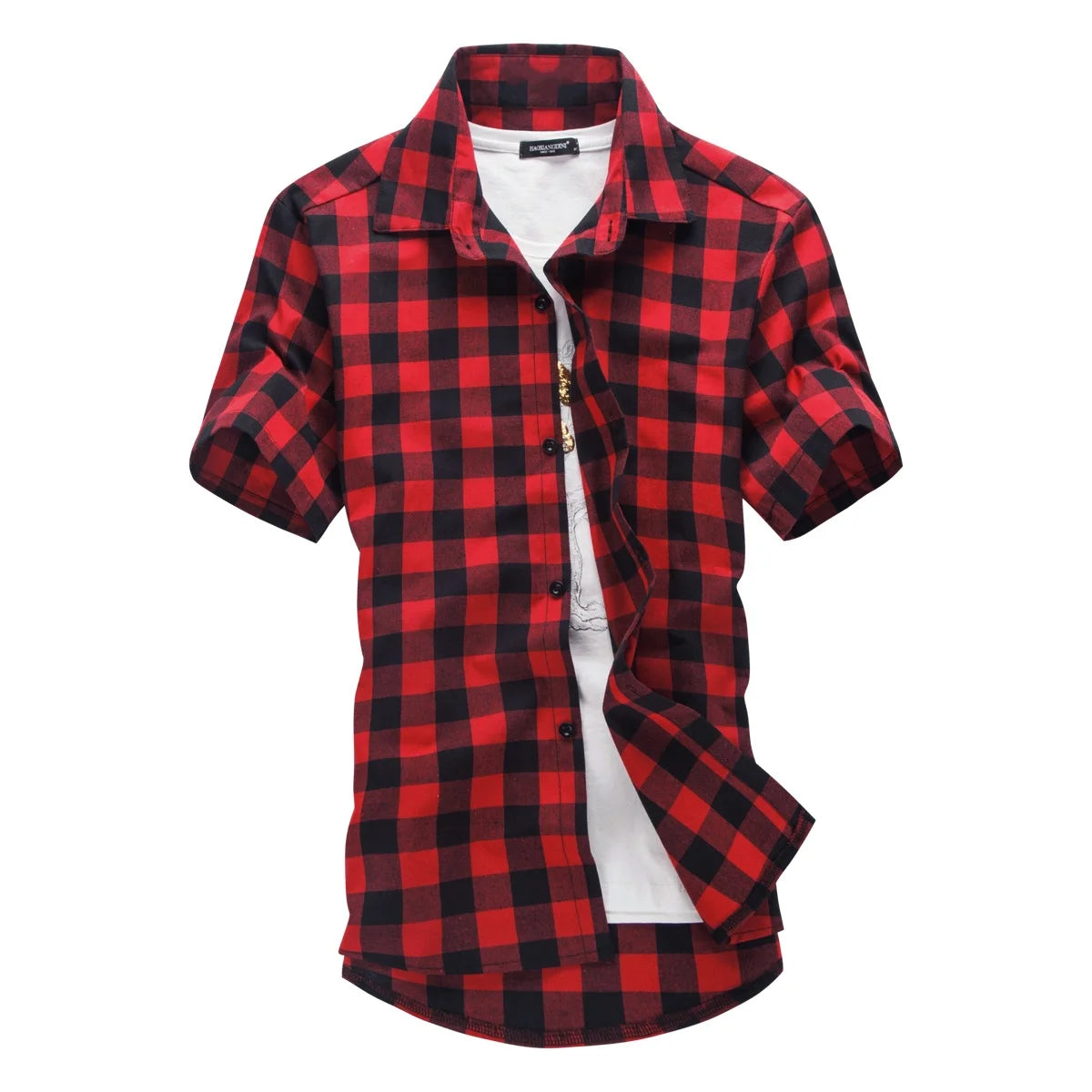 Men’s Red & Black Plaid Shirt - 2026 Summer Short Sleeve Checkered Casual Fashion Top