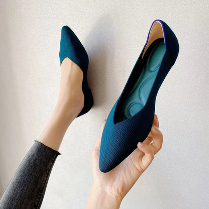 Women’s Pointed Flat Shoes - Comfortable Knitted Elastic Casual Fashion Shoes for Spring & Autumn Wear