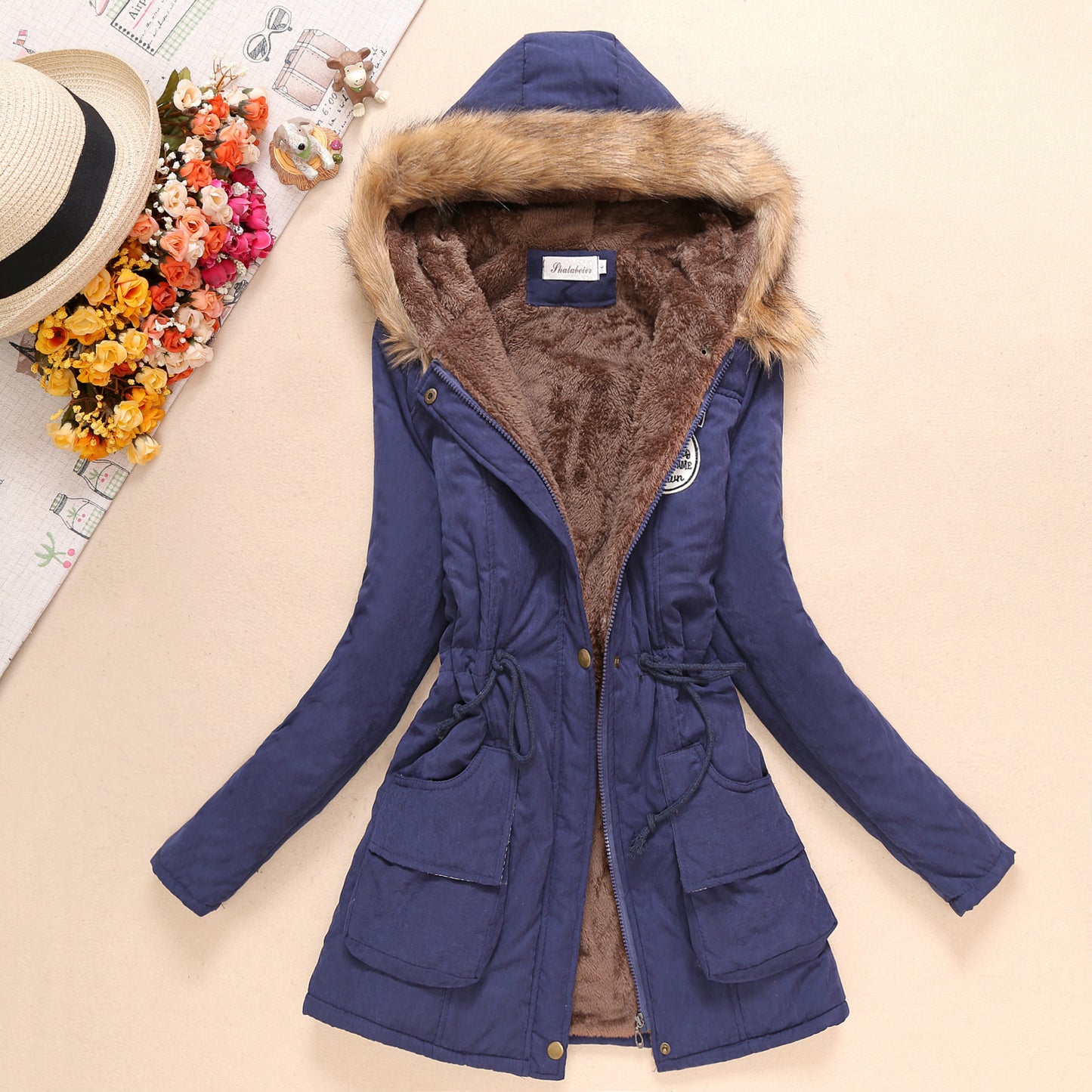 2024 Women's Winter Cotton Jacket – Slim Fit Hooded Parka, Embroidered Padded Warm Casual Overcoat