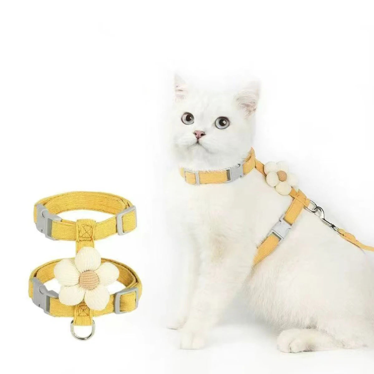 Adjustable Cat & Small Dog Harness with Leash – Breathable Pet Walking Strap Set