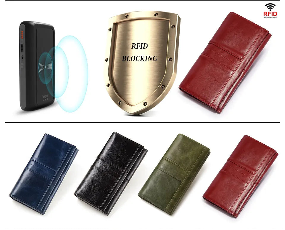 Women’s Genuine Leather Clutch Wallet – RFID Blocking Phone Purse with Zipper Pocket & Card Holder