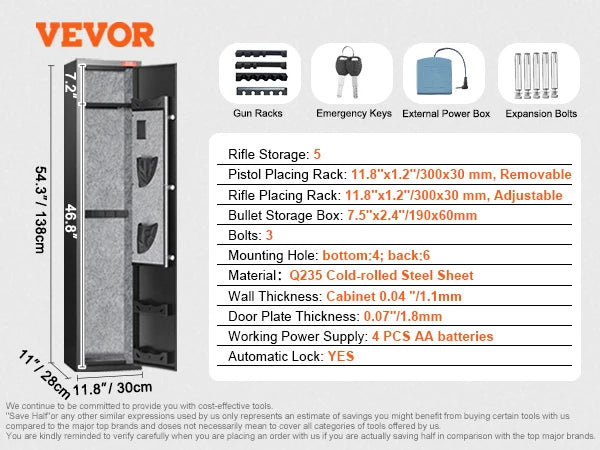 SucceBuy 3-8 Gun Safe – Digital Keypad Lock Cabinet with Removable Shelf for Rifles & Pistols