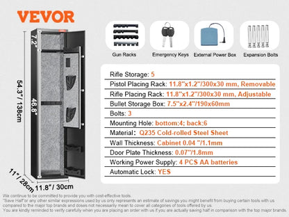 SucceBuy 3-8 Gun Safe – Digital Keypad Lock Cabinet with Removable Shelf for Rifles & Pistols