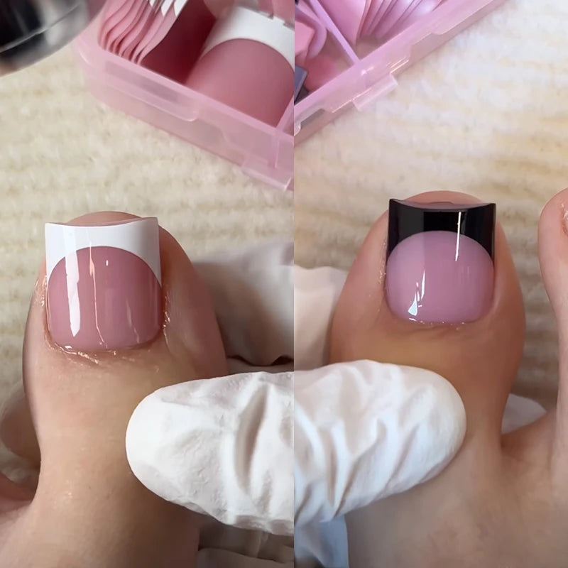 30-Piece Square Toe Press-On Toenails - Summer French Gradient False Nail Tips for Women, Short Wearable Foot Nail Set