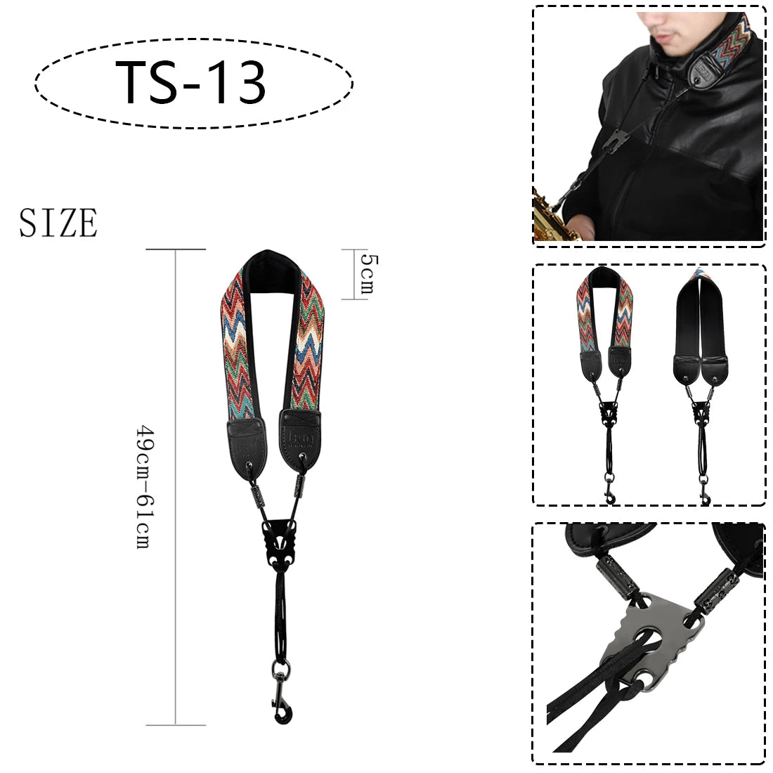 Saxophone Neck Strap - Adjustable Leather Universal Fit for Soprano, Alto, Tenor Sax with Secure Closed Hooks