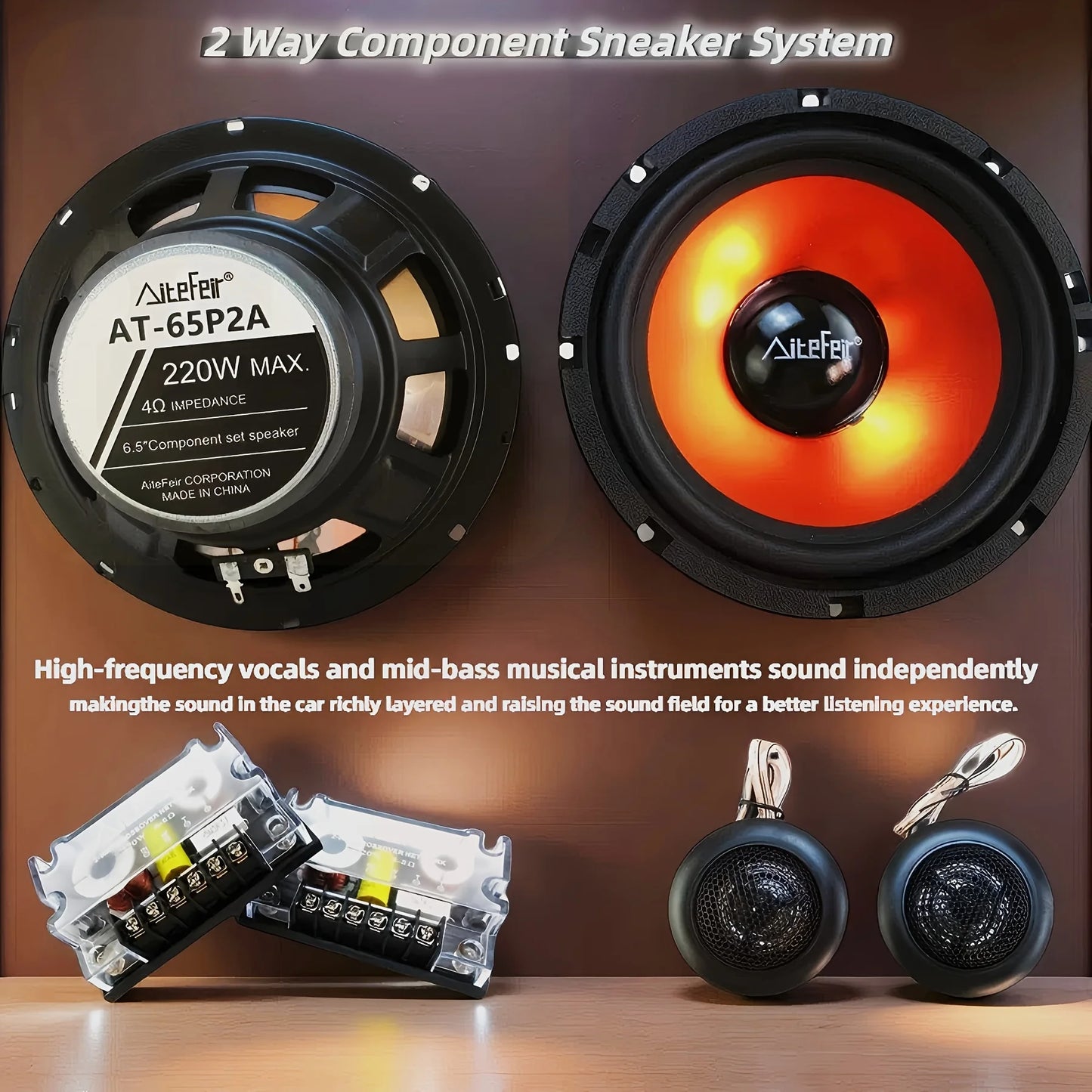 Universal 6.5-Inch Car Coaxial Speakers 440W - 2-Way Audio Upgrade Kit with Passive Crossover
