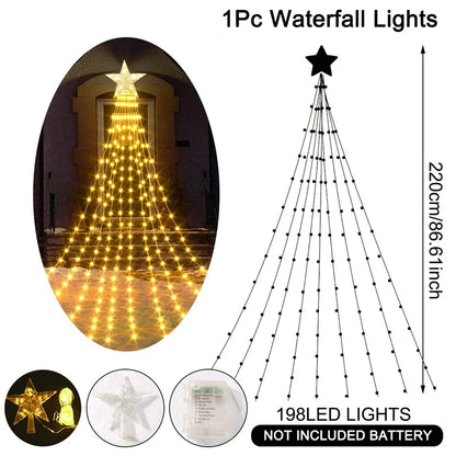 LED Star Waterfall Lights – Christmas String Lights for Tree Ornaments | Home Decor for Christmas 2024 and New Year 2025