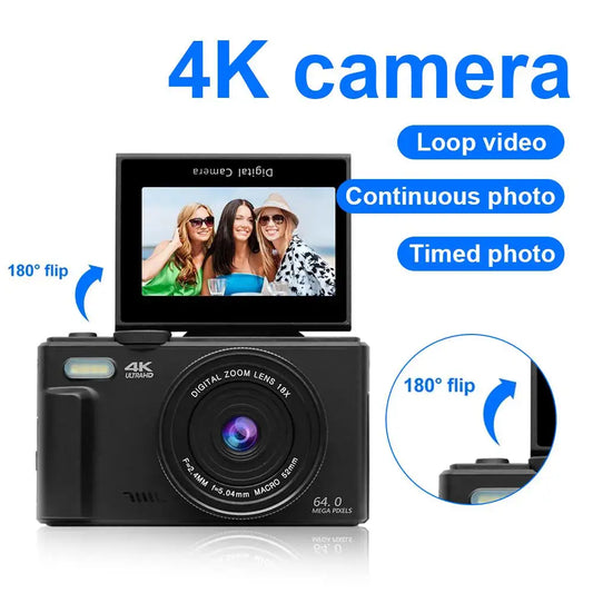 4K Compact Digital Camera – 18X Zoom, 180° Flip Screen & Flash | Vintage Vlogging Camera for YouTube & Selfies