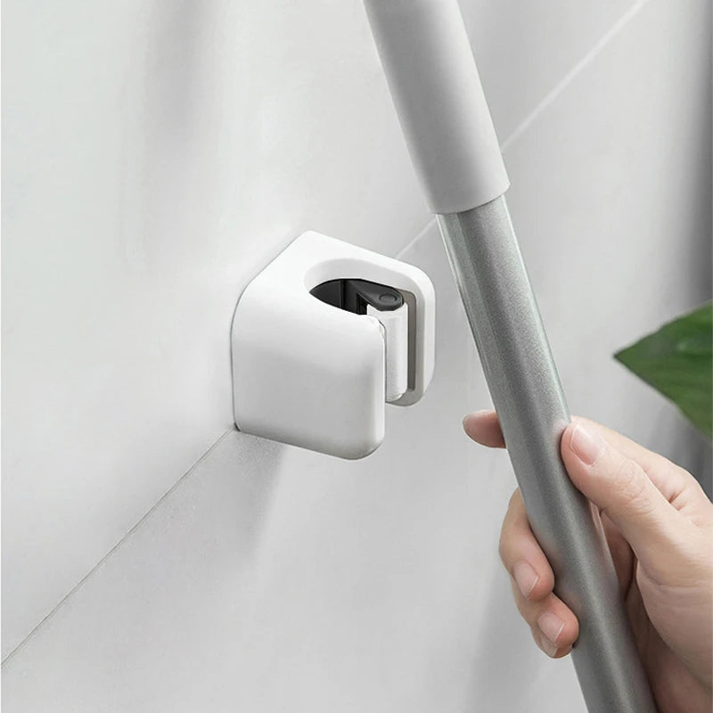1/4PCS Wall-Mounted Mop Clip Holder — No-Punch Broom & Brush Hanger Rack for Kitchen & Bathroom Organization